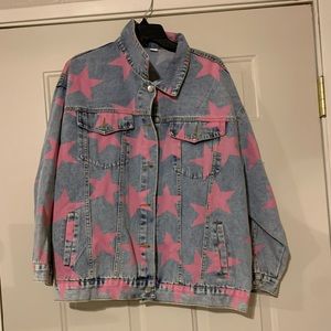 SHEIN pink star button up denim jacket